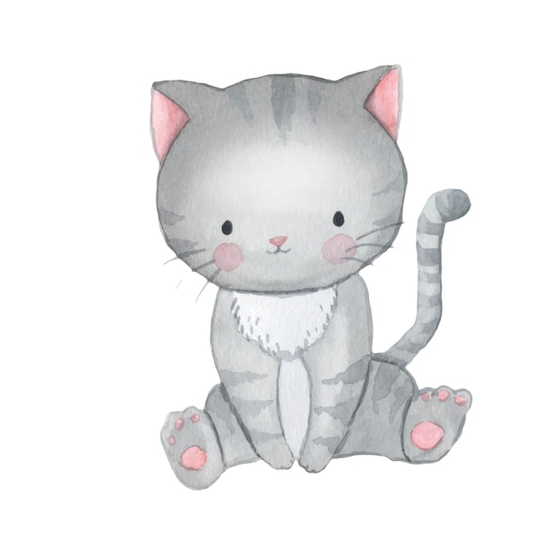 Cat watercolor illustration for kids