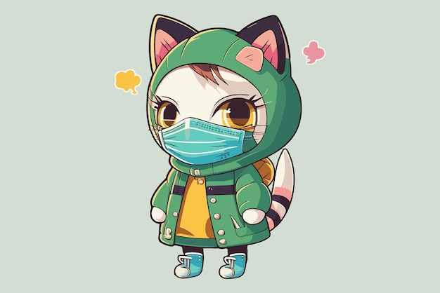 Cat wearing a face mask vector illustration