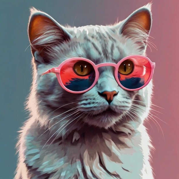 a cat wearing pink sunglasses and a pink pair of sunglasses