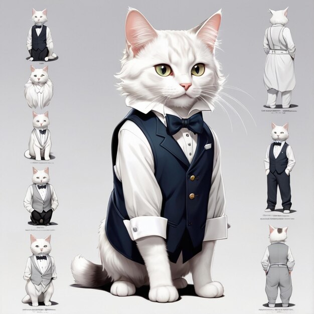 Vector a cat wearing a suit and tie sits in front of a white cat