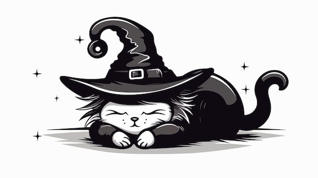 a cat in a witch hat with a black hat on it