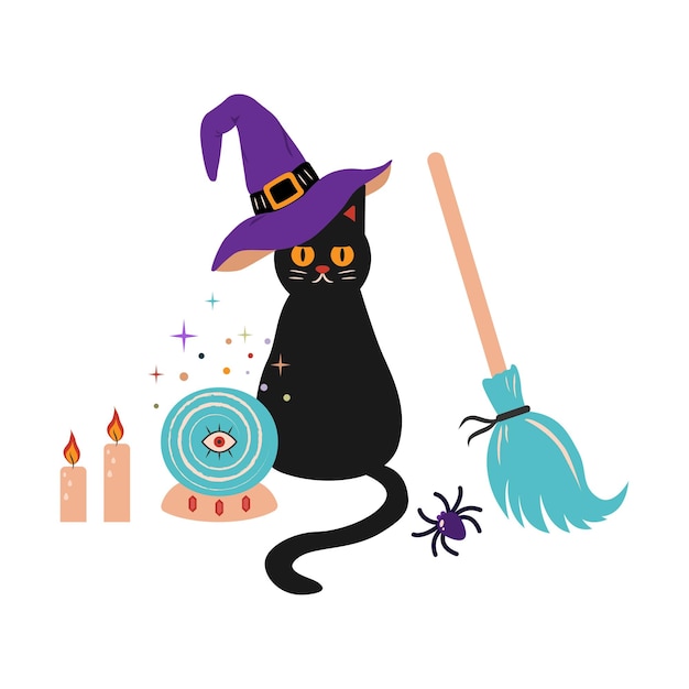 A cat in a witch's hat