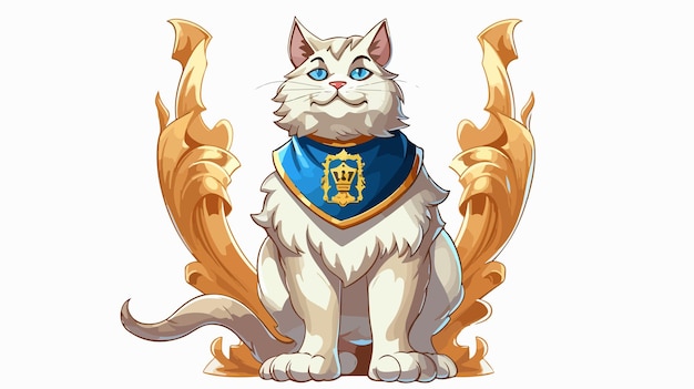 Vector a cat with a blue bandana on its neck stands in a golden frame