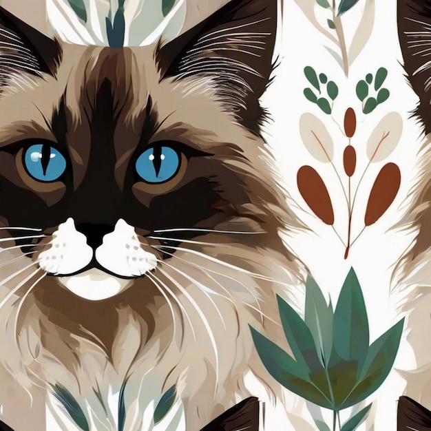 Vector a cat with blue eyes and a green and blue eyes