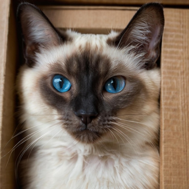 Vector a cat with blue eyes is inside a box