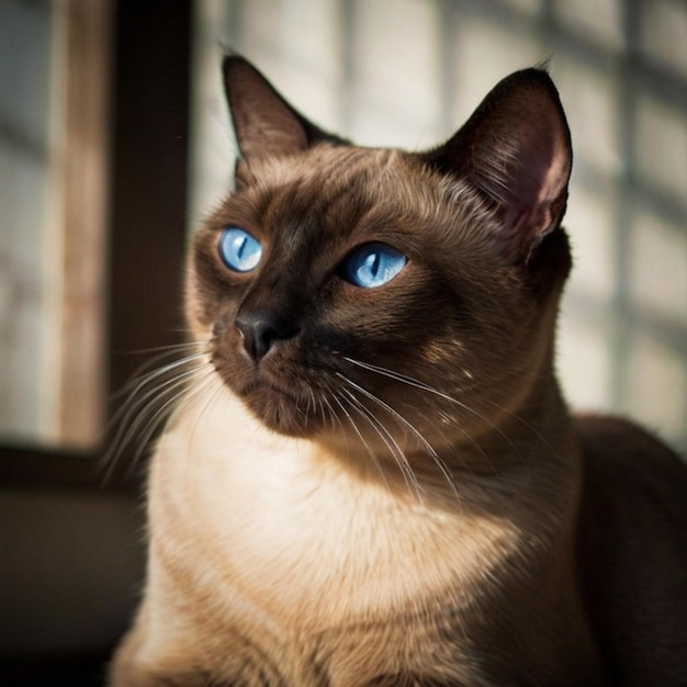 Vector a cat with blue eyes is sitting in front of a window