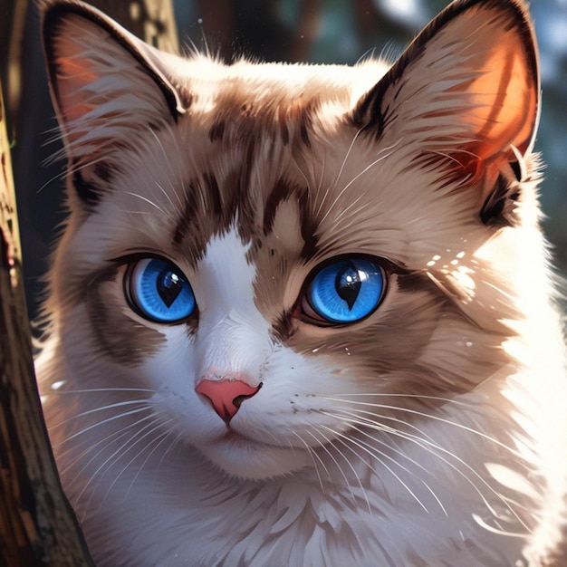 Vector a cat with blue eyes and a pink nose