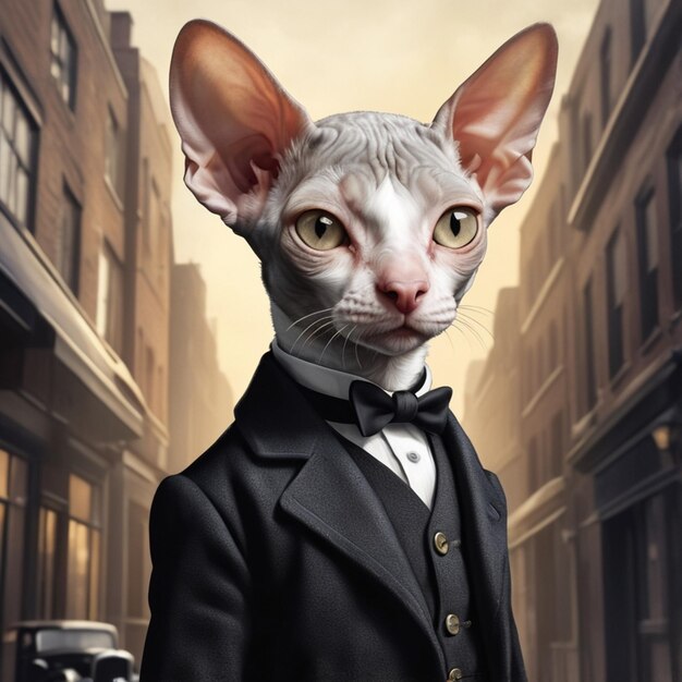 Vector a cat with a bow tie and a bow tie is shown in a photo