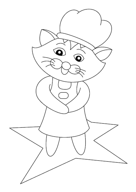 Vector cat with chef coloring page or book for kid vector