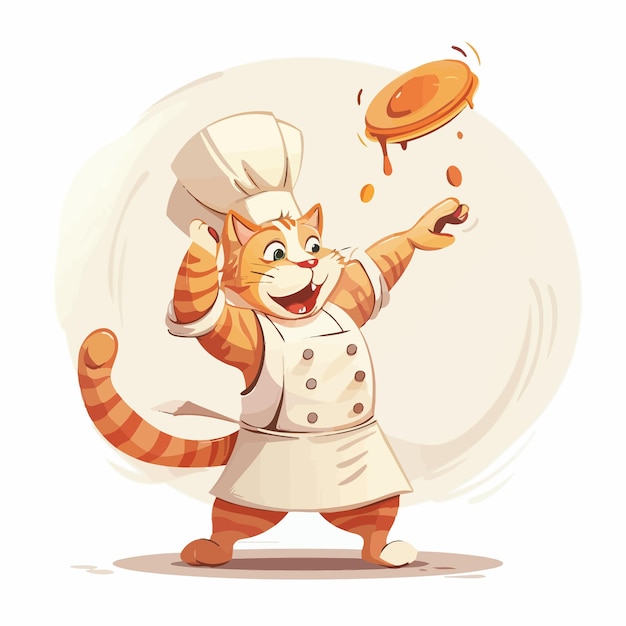 a cat with a chef hat on holding a tray of pancakes