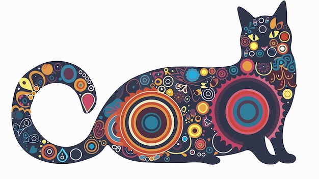 Cat With Circles Pattern Vector Illustration Handdraw