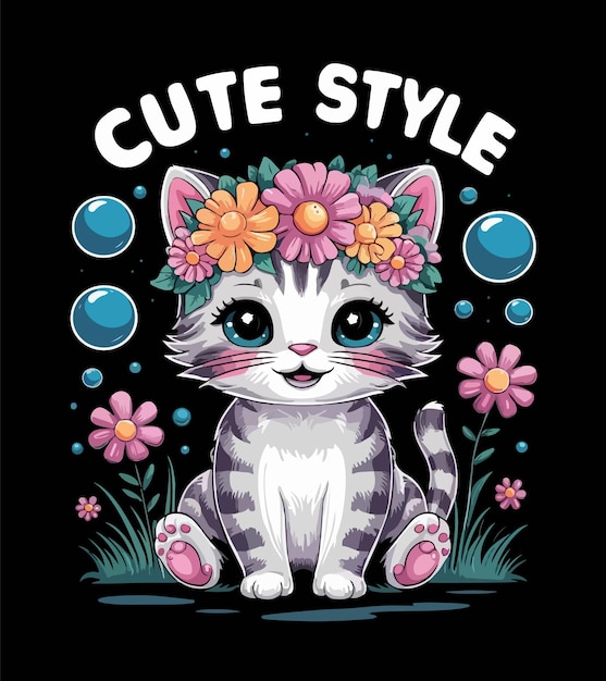 Vector a cat with cute hair style on it and the words cute style