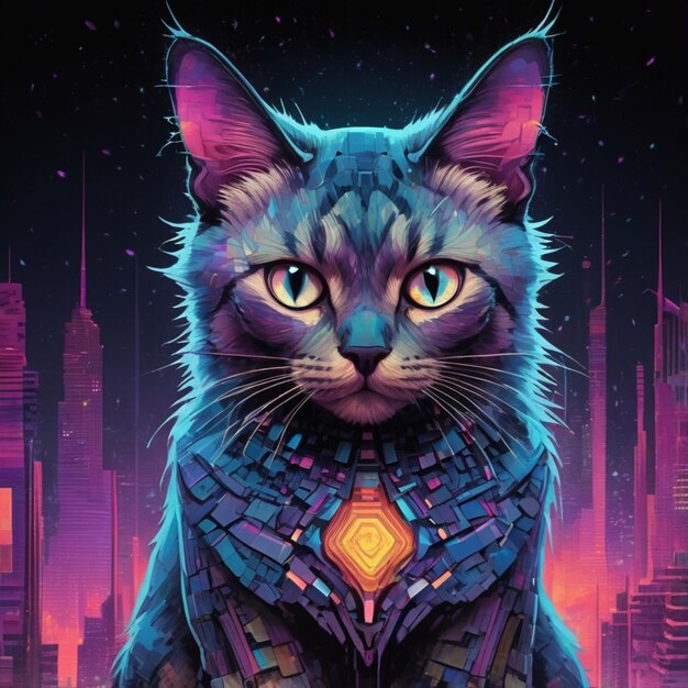 Vector a cat with a diamond on its head is shown in a purple and purple poster