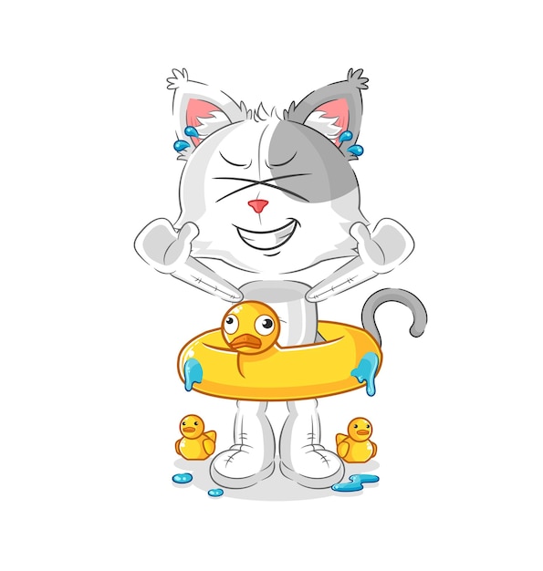 Cat with duck buoy cartoon cartoon mascot vector