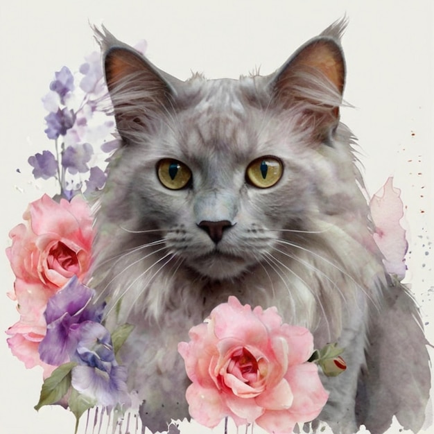 a cat with a flower on its head is shown in the picture