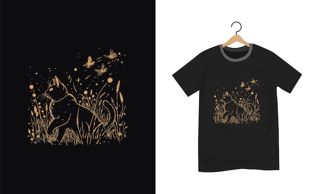 cat with flower t shirt design template