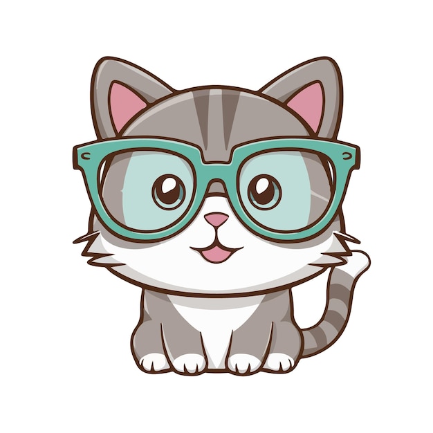 Cat with glasses cartoon vector illustration