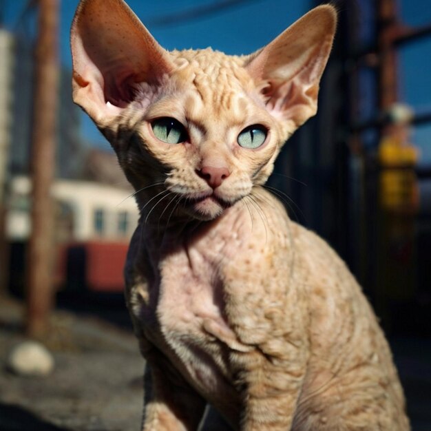 Vector a cat with green eyes and a blue sky in the background