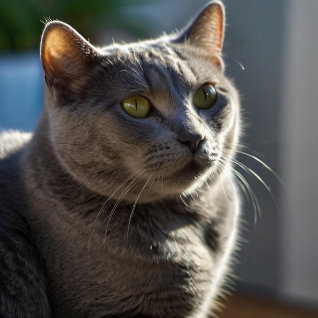 a cat with green eyes is sitting on a table