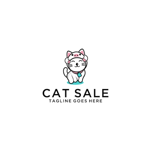 Cat with pig hat logo design