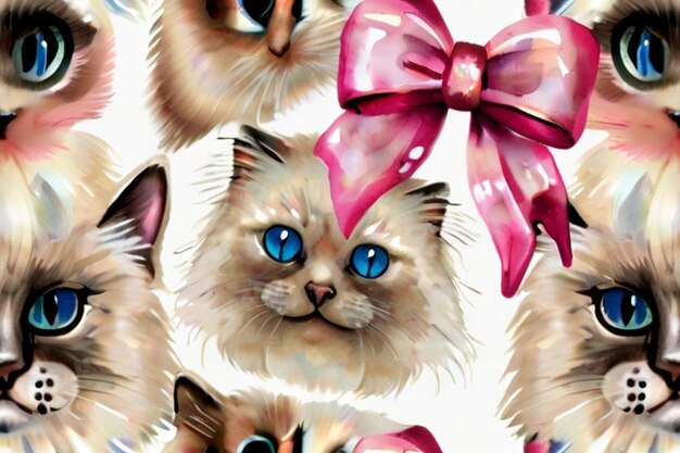 Vector a cat with a pink bow on its head