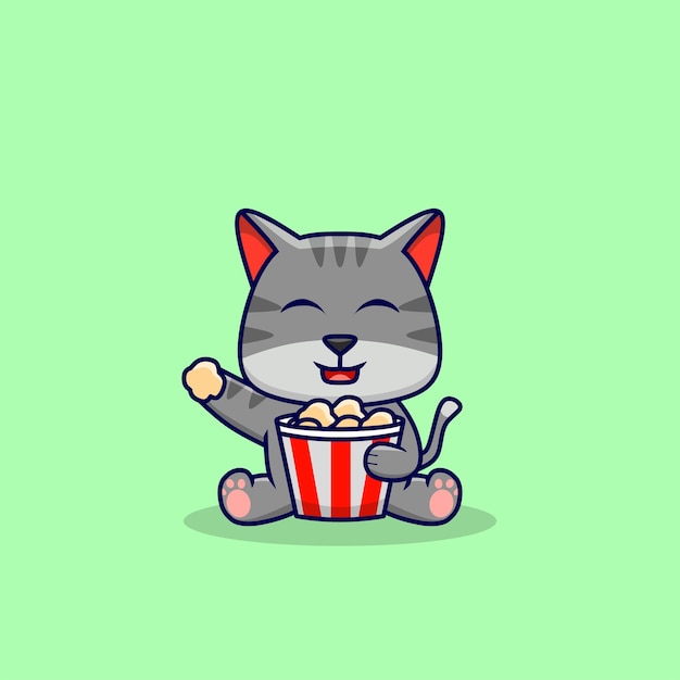 Vector cat with popcorn