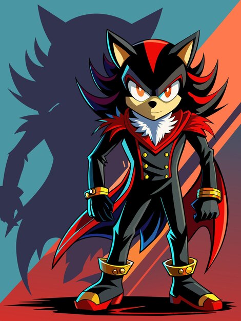 Vector a cat with a red cape and a black suit with a red cape and a black and red cape