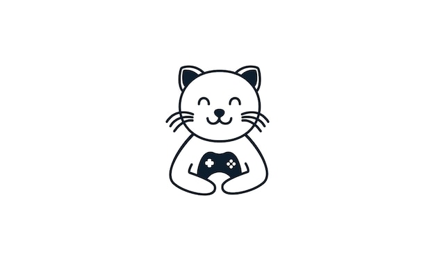 Cat with stick game lines logo vector icon design