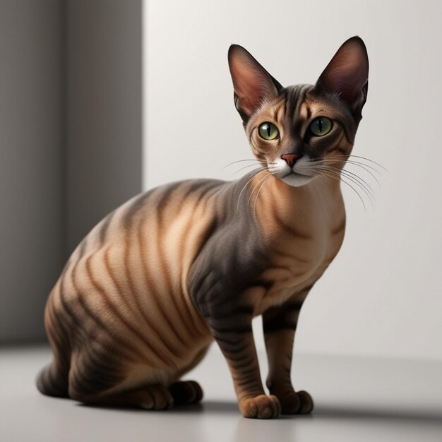 Vector a cat with a striped tail sits on a white surface