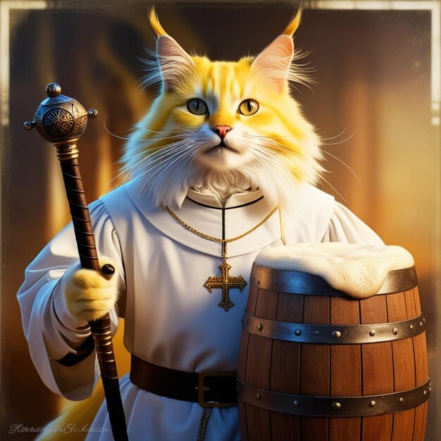 Vector a cat with a sword and a cross on it