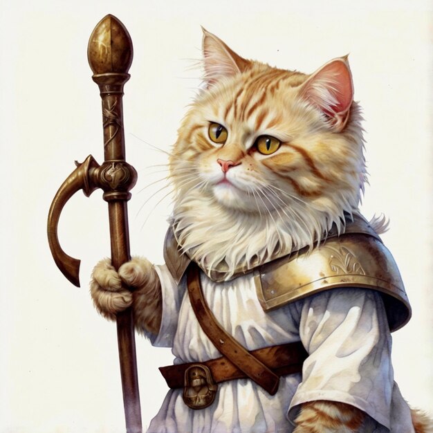 a cat with a sword and a shield on it