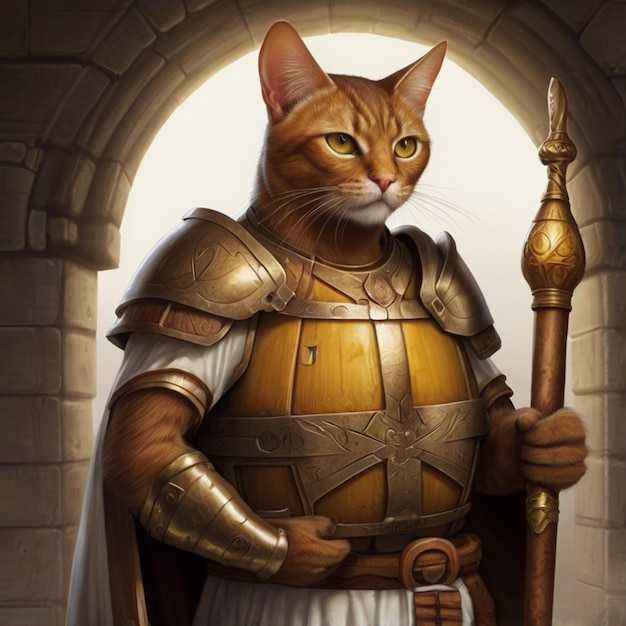 Vector a cat with a sword and a shield with a sword in it