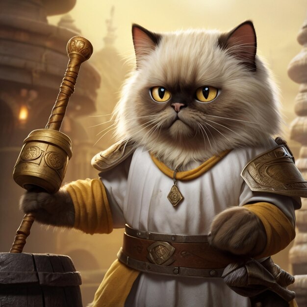 Vector a cat with a sword and a sword in his hand