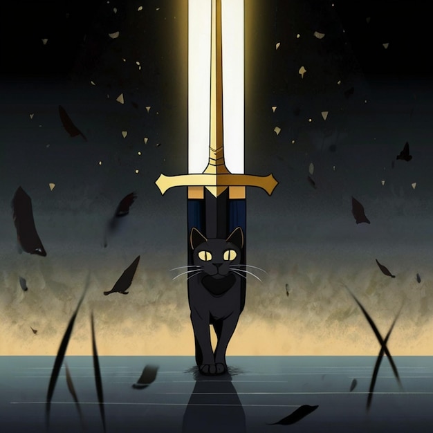 Vector a cat with a sword and the word quot the sword quot on it