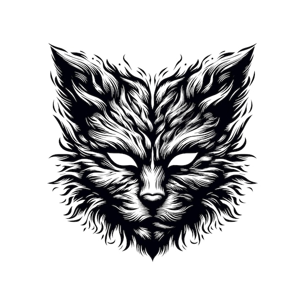 Vector cat with a wolf head halloween mask transforming into a creature mask resembling an animal like a