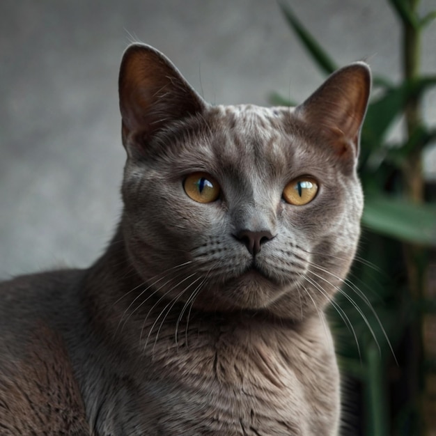 Vector a cat with yellow eyes is sitting in front of a plant