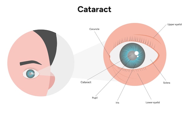 Vector cataract vision disorder problem eye anatomy diagram