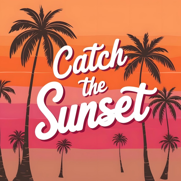 Vector catch the sunset laidback retro typography with sunset elements