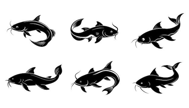 catfish silhouette design bundle set with white background