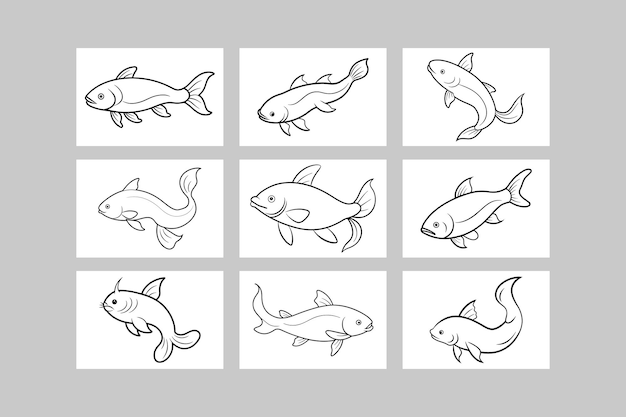 Vector catfish vector line art whole body design set