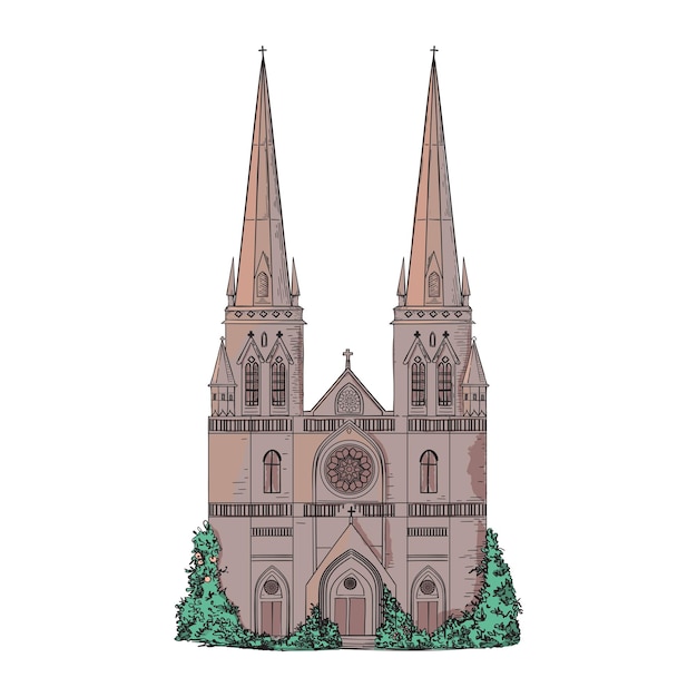 Vector catholic cathedral temple church chapel sketch drawing