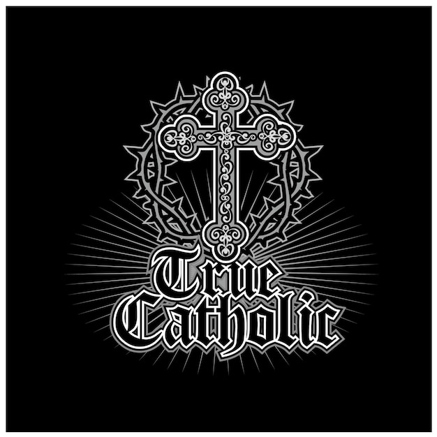 Vector catholic image with cross and rosary