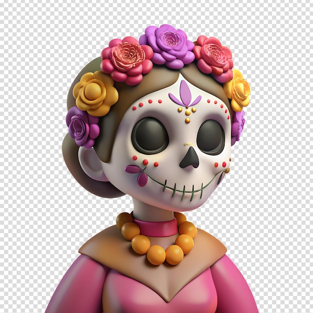 Vector catrina illustration with flowers on her hair dia de muertos concept art