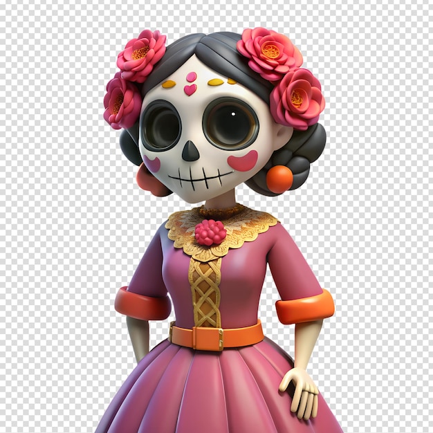 Vector catrina illustration with flowers on her hair dia de muertos concept art