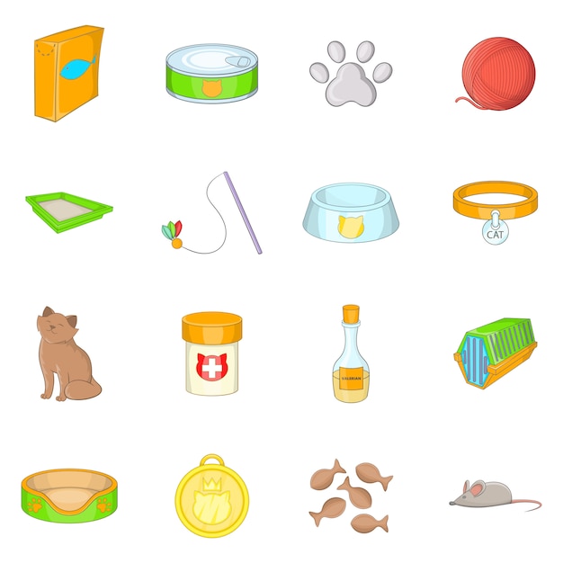 Cats accessories icons set