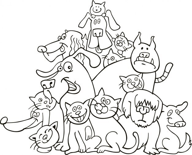 Vector cats and dogs for coloring