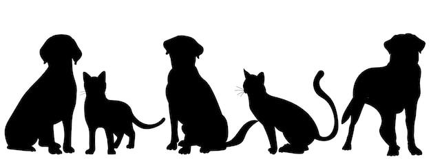 Cats and dogs silhouette isolated on white background vector