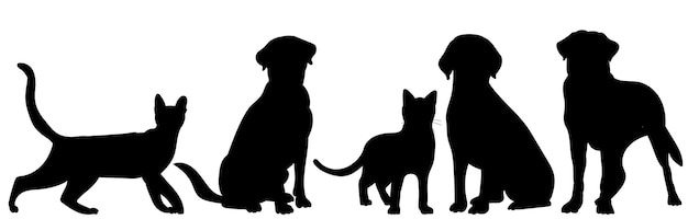 Cats and dogs silhouette on white background isolated vector