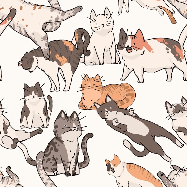 Cats doodle seamless patterned background vector