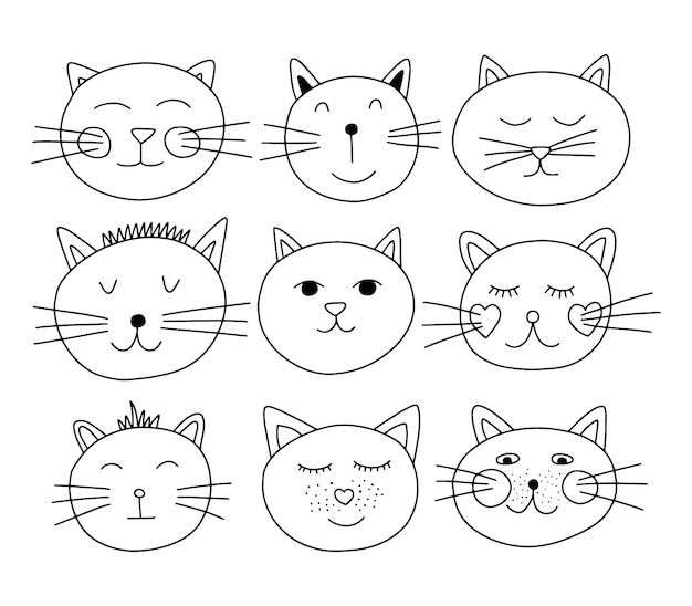 Cats faces vector set Cute different cat characters faces vector set